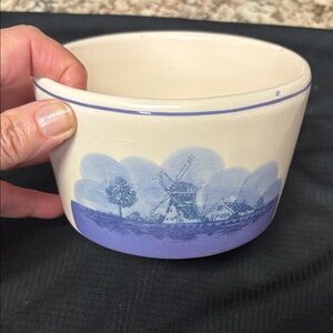 Vintage Cream and Blue Ceramic Bowl